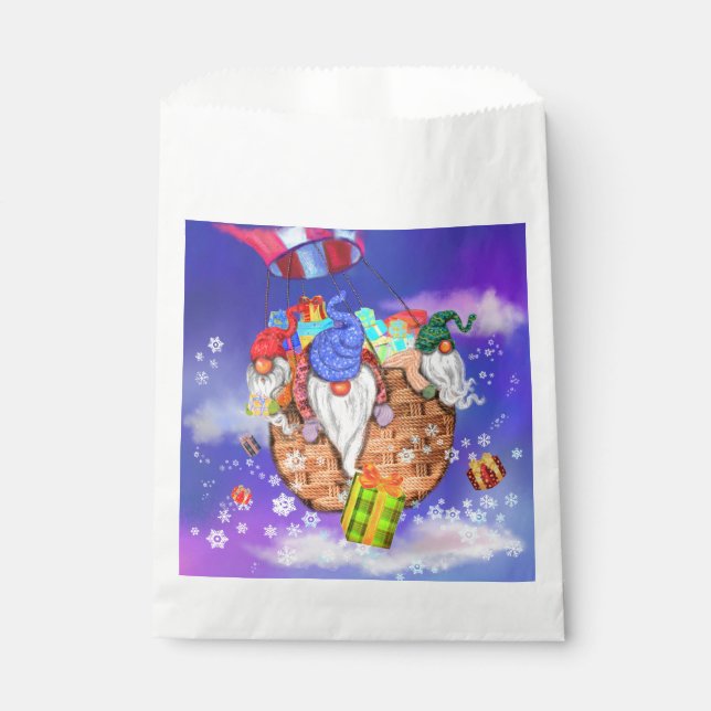 Christmas Gift Favour Bag Gnomes Flying Gives Gift (Front)