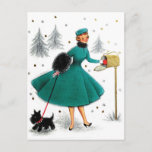 Christmas gift for a lady with little dog postcard<br><div class="desc">Perfect image for your new print design. It could be a nice present or "final touch" for decorating home.</div>