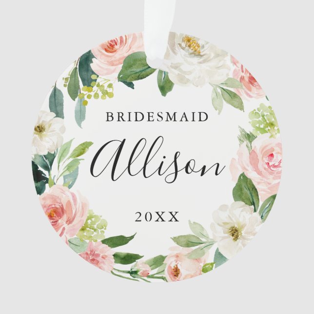 Christmas Gift for Bridesmaid | Floral Bridesmaid Ornament (Front)