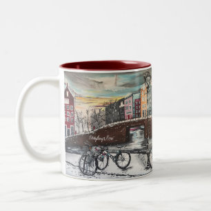 Christmas gift for cyclists - Winter in Amsterdam Two-Tone Coffee Mug