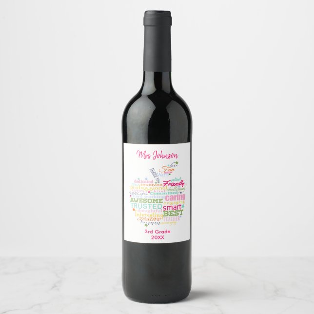 christmas gift for Teacher word art apple Wine Label (Front)