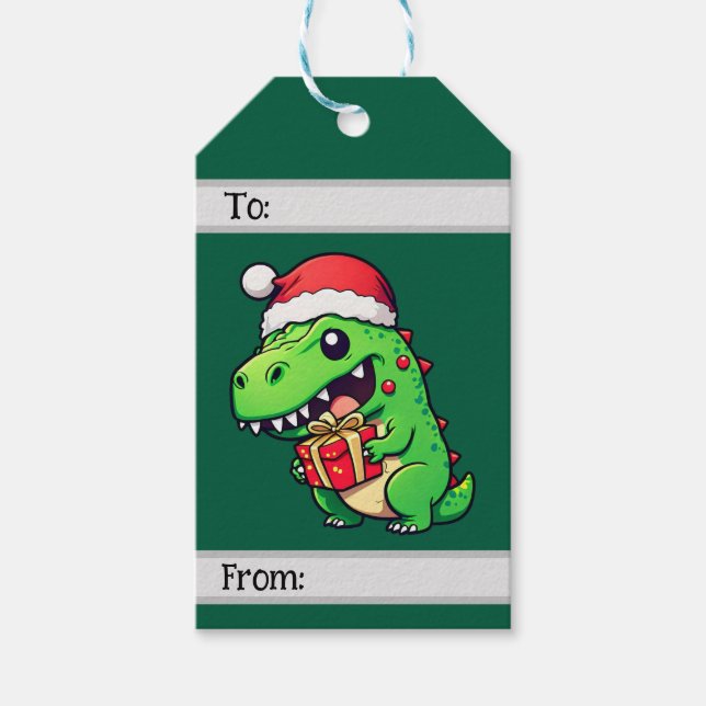 Christmas gift giving dinosaur gift tags (Front)