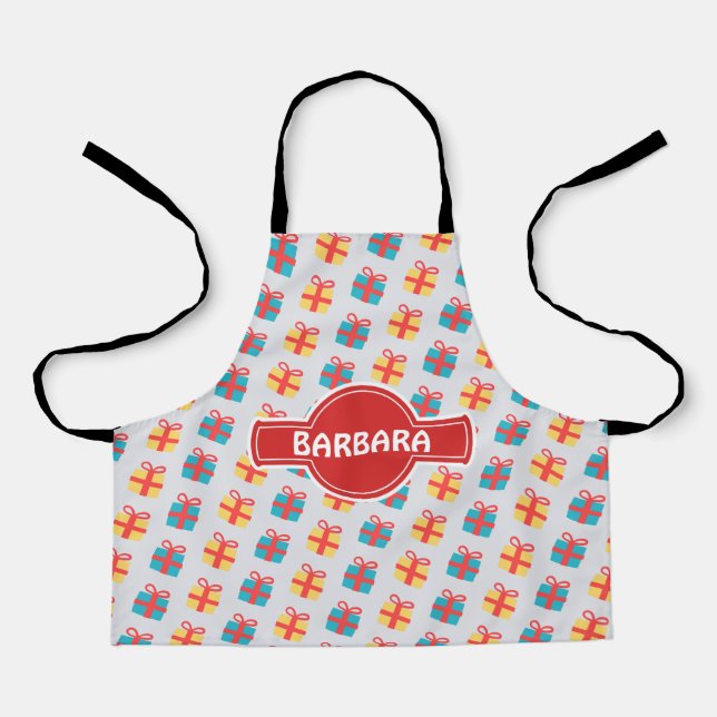 Christmas Gift Grey Orange Minimal Pattern Apron (Front)