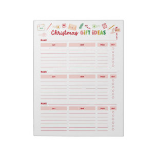 Christmas Gift Ideas Shopping List Notepad