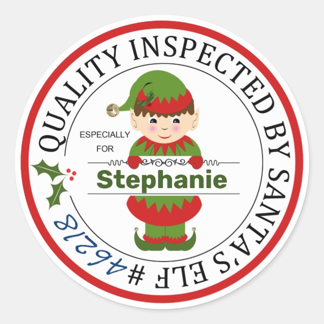 Christmas Gift Inspected by Santa's Elf Classic Round Sticker (Front)