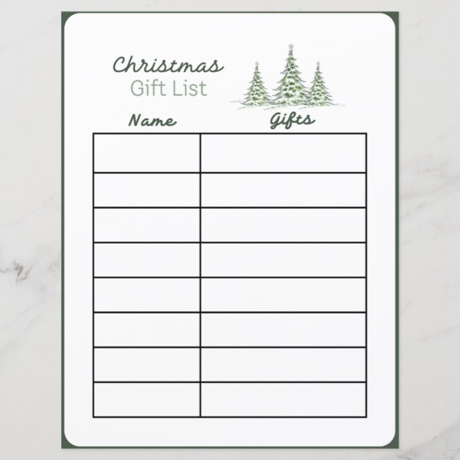 Christmas Gift List Planner Page  (Front)
