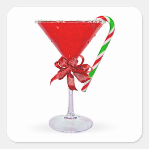 Christmas Gift Martini Cocktail Square Sticker
