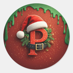 Christmas gift Monogram P with Santa Hat Classic Round Sticker