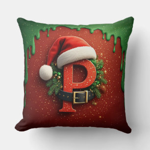 Christmas gift Monogram P with Santa Hat Cushion