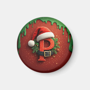 Christmas gift Monogram P with Santa Hat Magnet