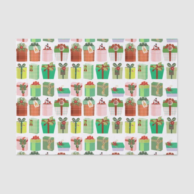 Christmas Gift Parcels Presents Pattern Colourful Tissue Paper (Front)