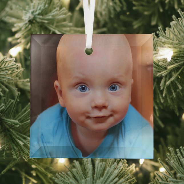 Christmas Gift Personalised Family Photo  Glass Tree Decoration (Insitu)