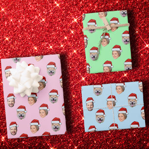 Christmas Gift Personalised Santa Hat Face 3 Photo Wrapping Paper Sheet