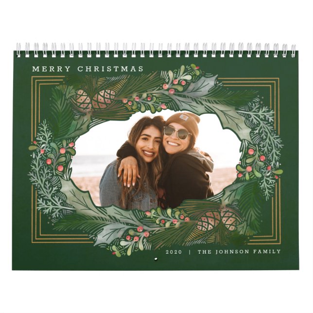 Christmas Gift Photo Forest Green Calendar (Cover)
