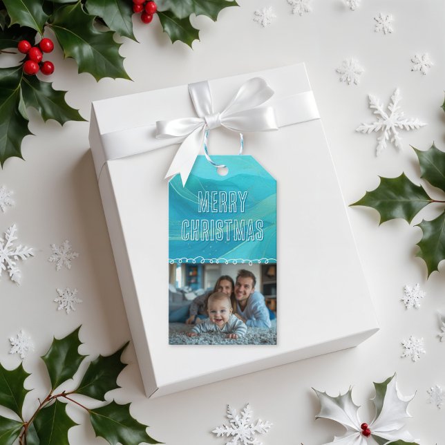 Christmas Gift Photo Tag Blue Waves (Creator Uploaded)