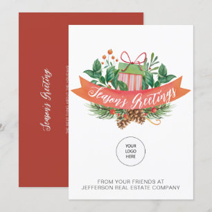 Christmas Gift Pine Wreath Company Logo Business Holiday Card