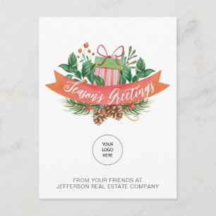 Christmas Gift Pine Wreath Company Logo Business Holiday Postcard