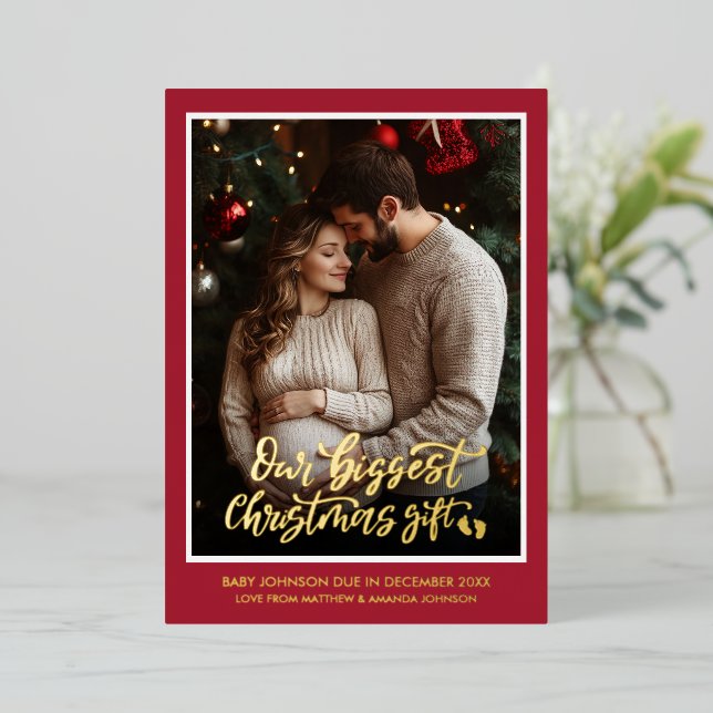 Christmas Gift Pregnancy Photo Announcement  (Standing Front)