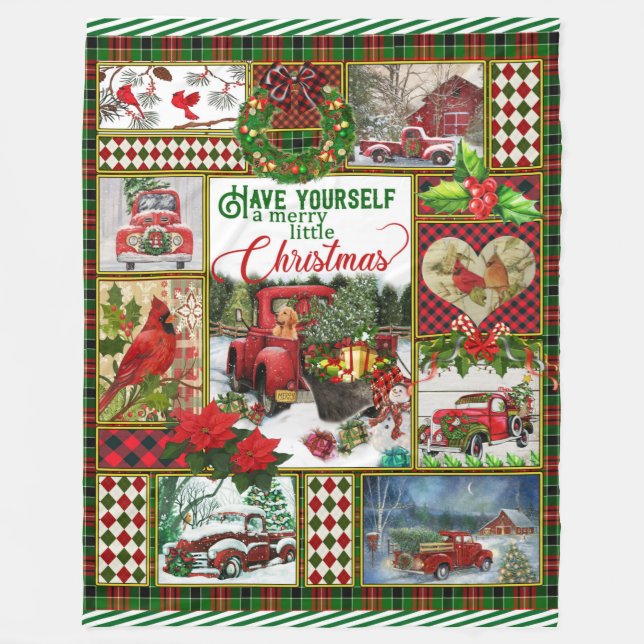 Christmas Gift Red Truck Car Christmas Blanket (Front)