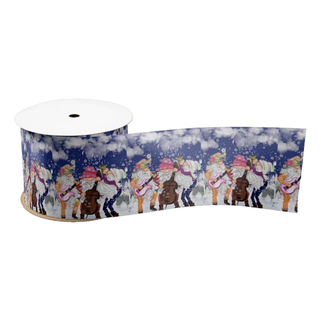 Christmas Gift Ribbon Happy Gnome Music Band Satin Ribbon (Spool)