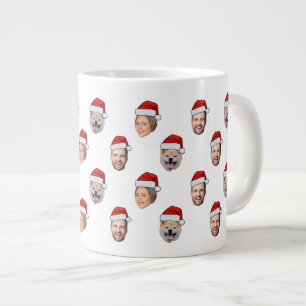 Christmas Gift Santa Hat Personalised Face 3 Photo Large Coffee Mug