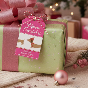 Christmas Gift Tag Dachshund Personalized Pink