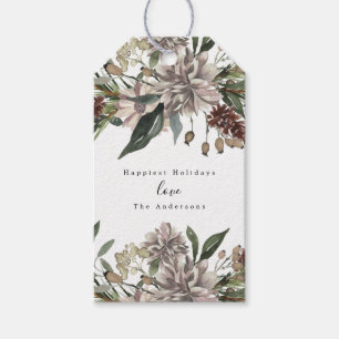 Christmas Gift Tag Floral Watercolor Vintage