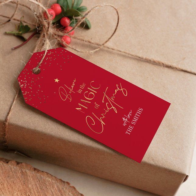 Christmas Gift Tag Gold Glitter Calligraphy Red (Creator Uploaded)