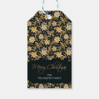 Christmas Gift Tag, Gold Poinsettia and Wreath  Tags