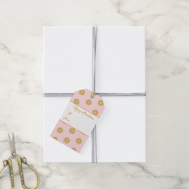 Christmas Gift Tag-Gold Snowflakes Tags (With Twine)