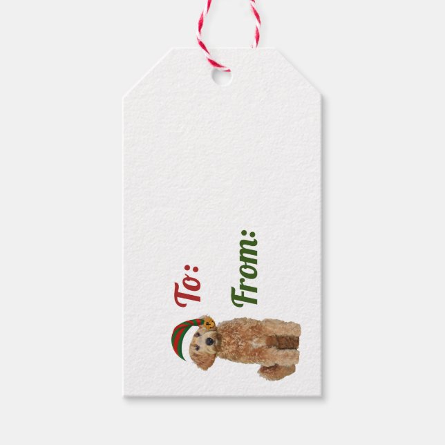 Christmas Gift Tag of golden doodle (Front)