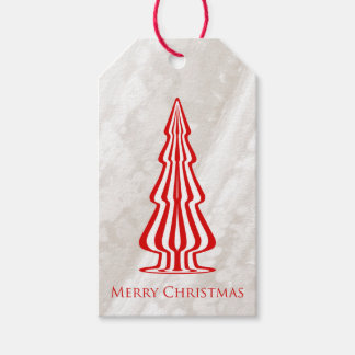 Christmas Gift Tag Red & White Tree on texture