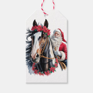 Christmas Gift Tag Santa Riding a Paint Horse
