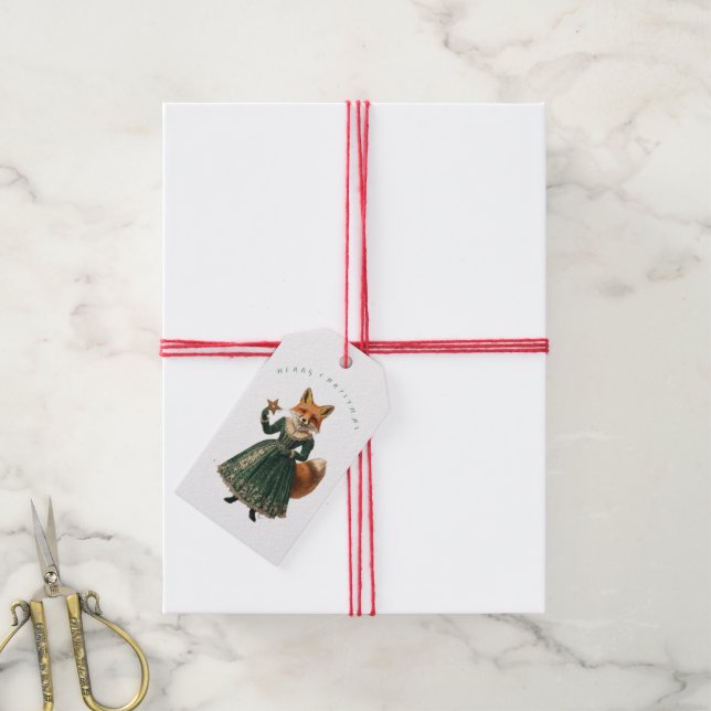 CHRISTMAS GIFT TAG VINTAGE FOX  (With Twine)
