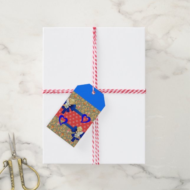 Christmas Gift Tags Angels Blue Hearts (With Twine)