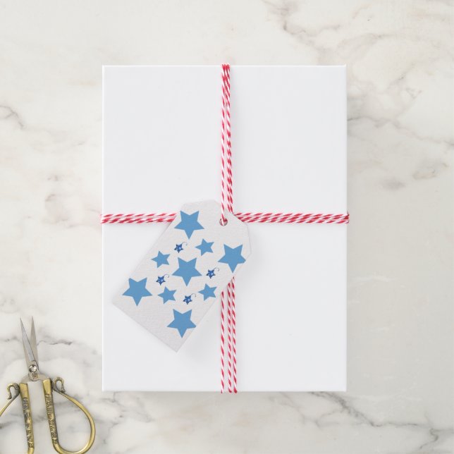 Christmas Gift Tags Blue Stars  (With Twine)
