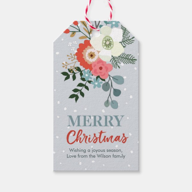 Christmas gift tags floral personalised (Front)