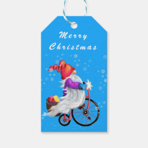 Christmas Gift Tags Happy Gnome with Bike