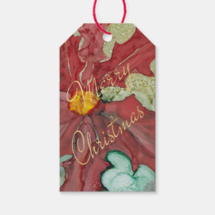 Christmas Gift Tags Poinsettia Red, Green, Golds