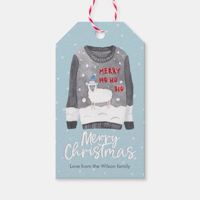 Christmas gift tags - ugly sweater sheep (Front)