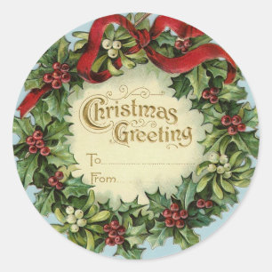 Christmas gift tags  Victorian holly wreath