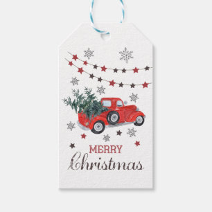 Christmas Gift Tags - Vintage Red Truck - White