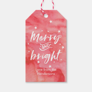 Christmas gift tags watercolor merry and bright