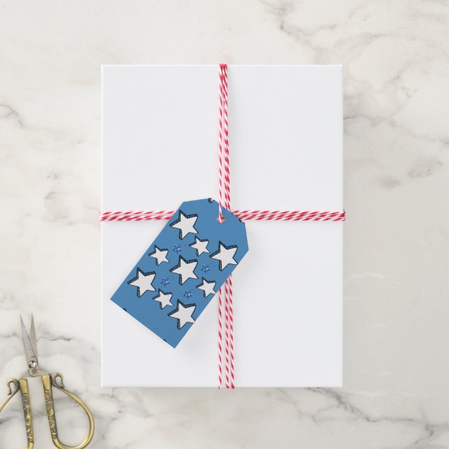 Christmas Gift Tags White Stars  (With Twine)