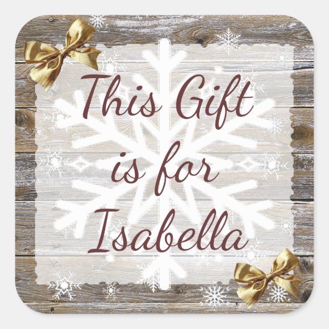Christmas Gift Weathered Wood Gold Bow Gift Tag (Front)