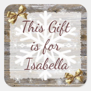 Christmas Gift Weathered Wood Gold Bow Gift Tag
