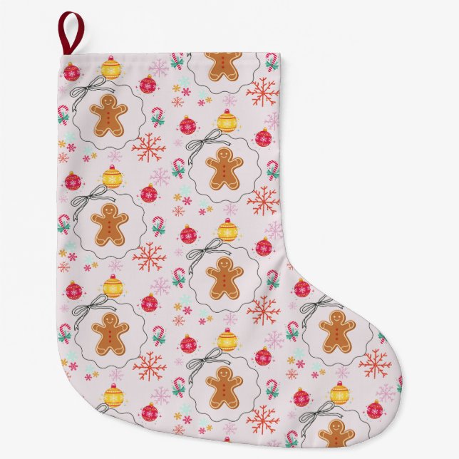 Christmas Gift  with Gingerbread Large Christmas Stocking (Front)
