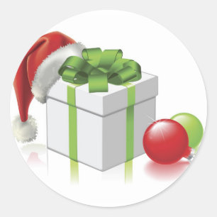 Christmas gift with Santa Hat and Baubles Classic Round Sticker