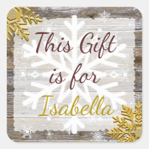 Christmas Gift Wood Gold Snowflakes Gift Tag