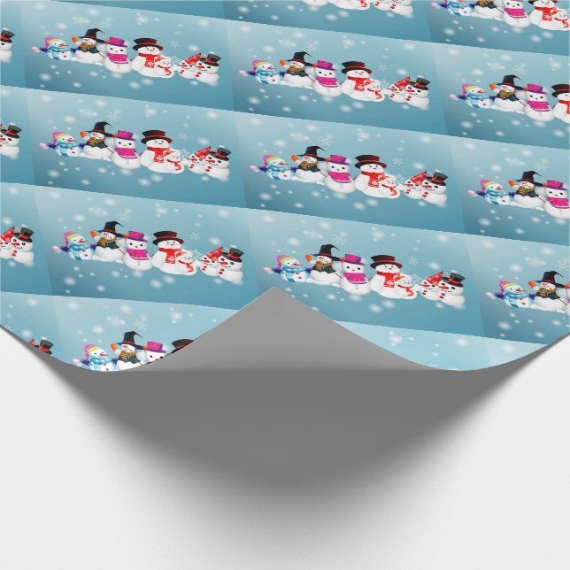 Christmas Gift Wrap/Blue Snowman Family Wrapping Paper (Corner)